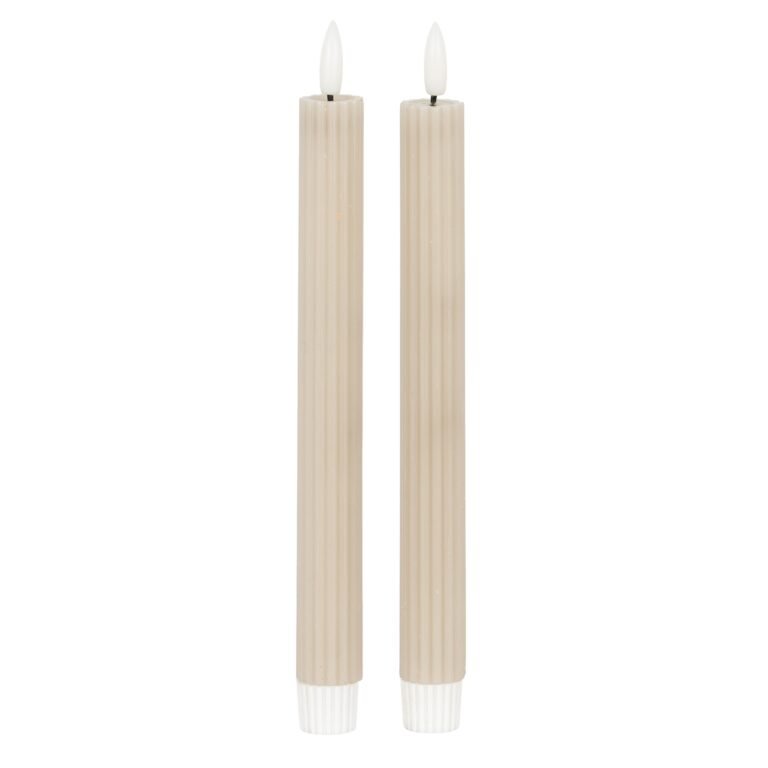 taupe ribbed led taper candles