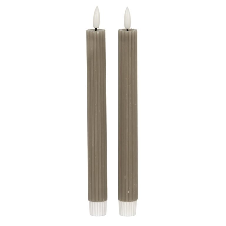grey ribbed led taper candles