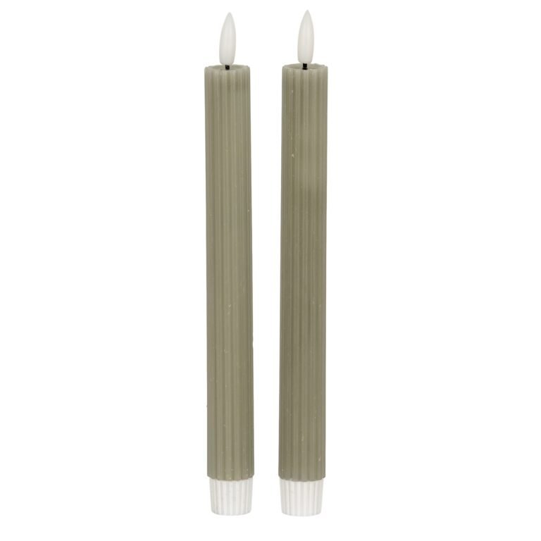 sage ribbed led taper candles