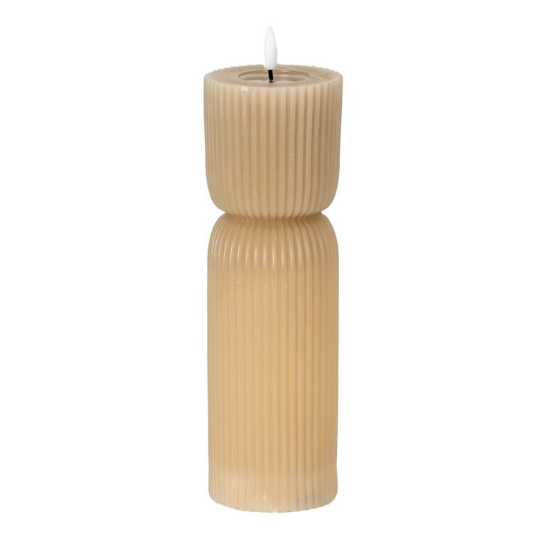 tall stone ribbed led pillar candle