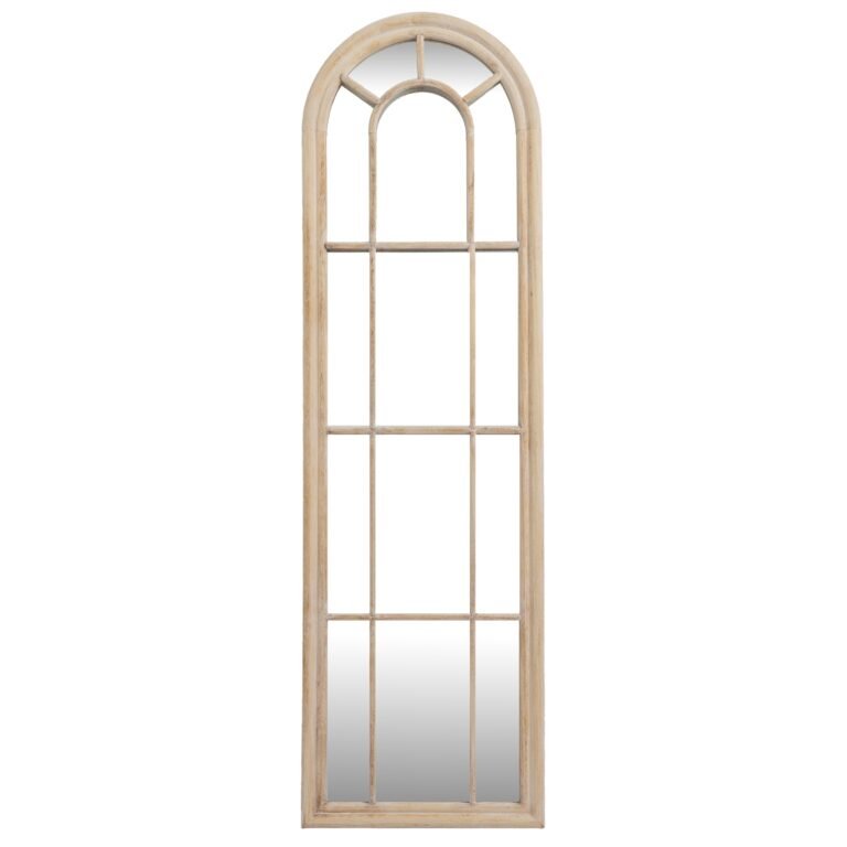 tall washed wood panelled arch mirror
