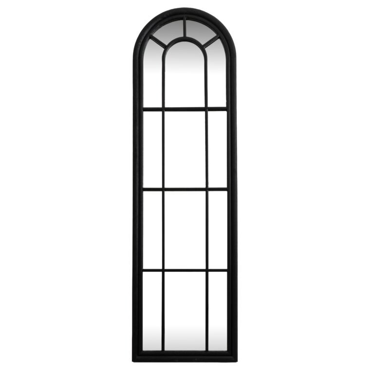 tall black panelled arch mirror