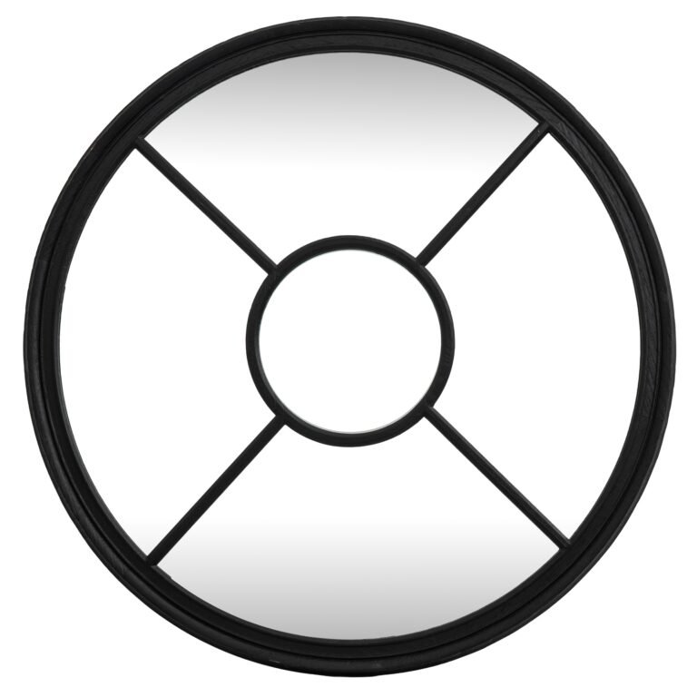 black round window mirror