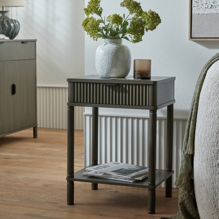 reeded one drawer side table for home styling