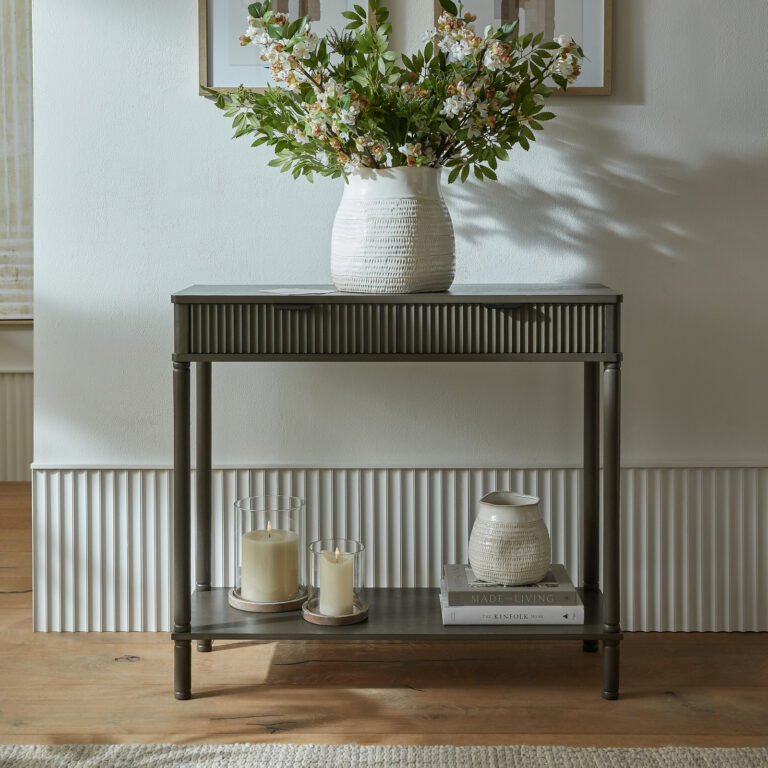 reeded two drawer console table for home styling