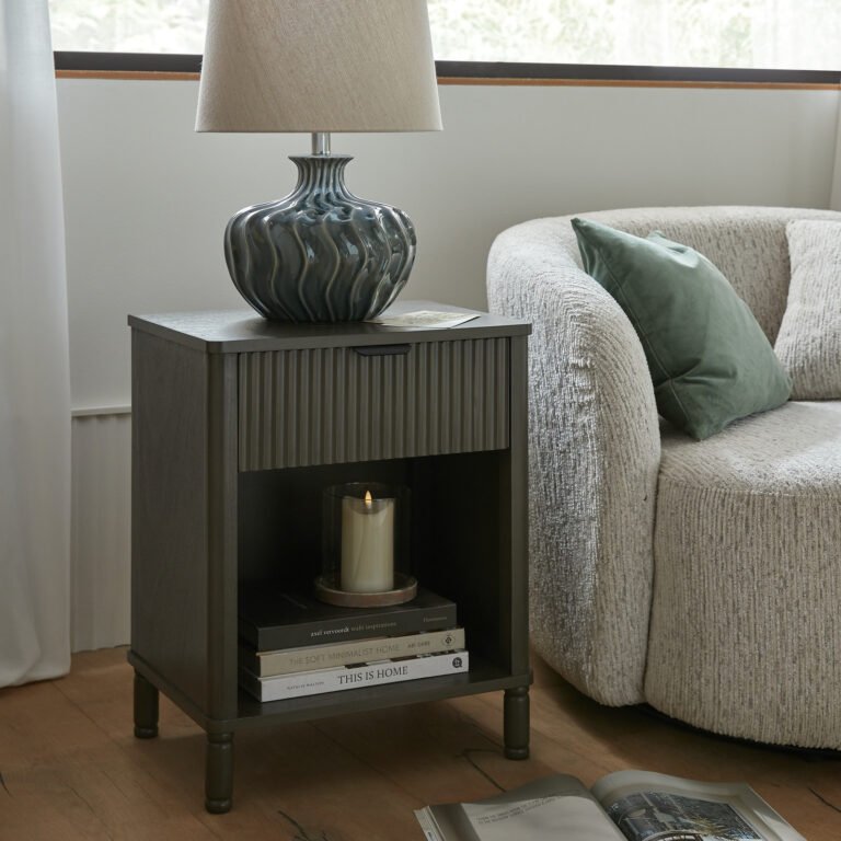 reeded one drawer storage cabinet for home styling