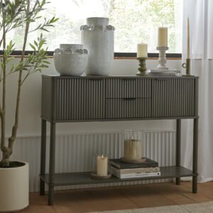 reeded two drawer console cabinet for home styling
