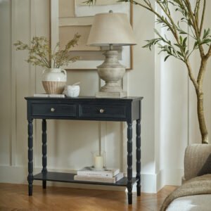 black wooden console table with drawers