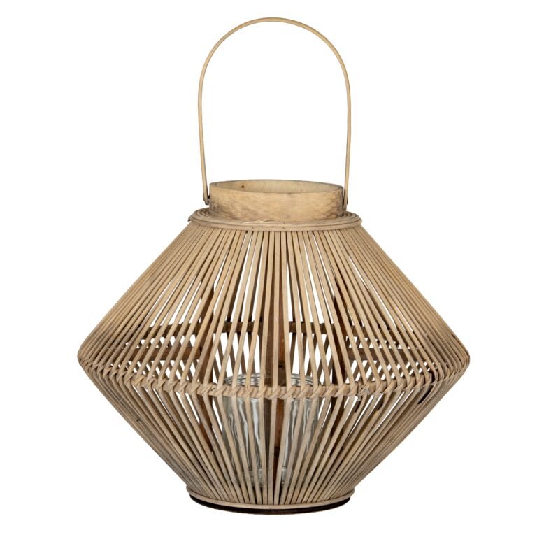 Cone wicker candle lantern with glass holder