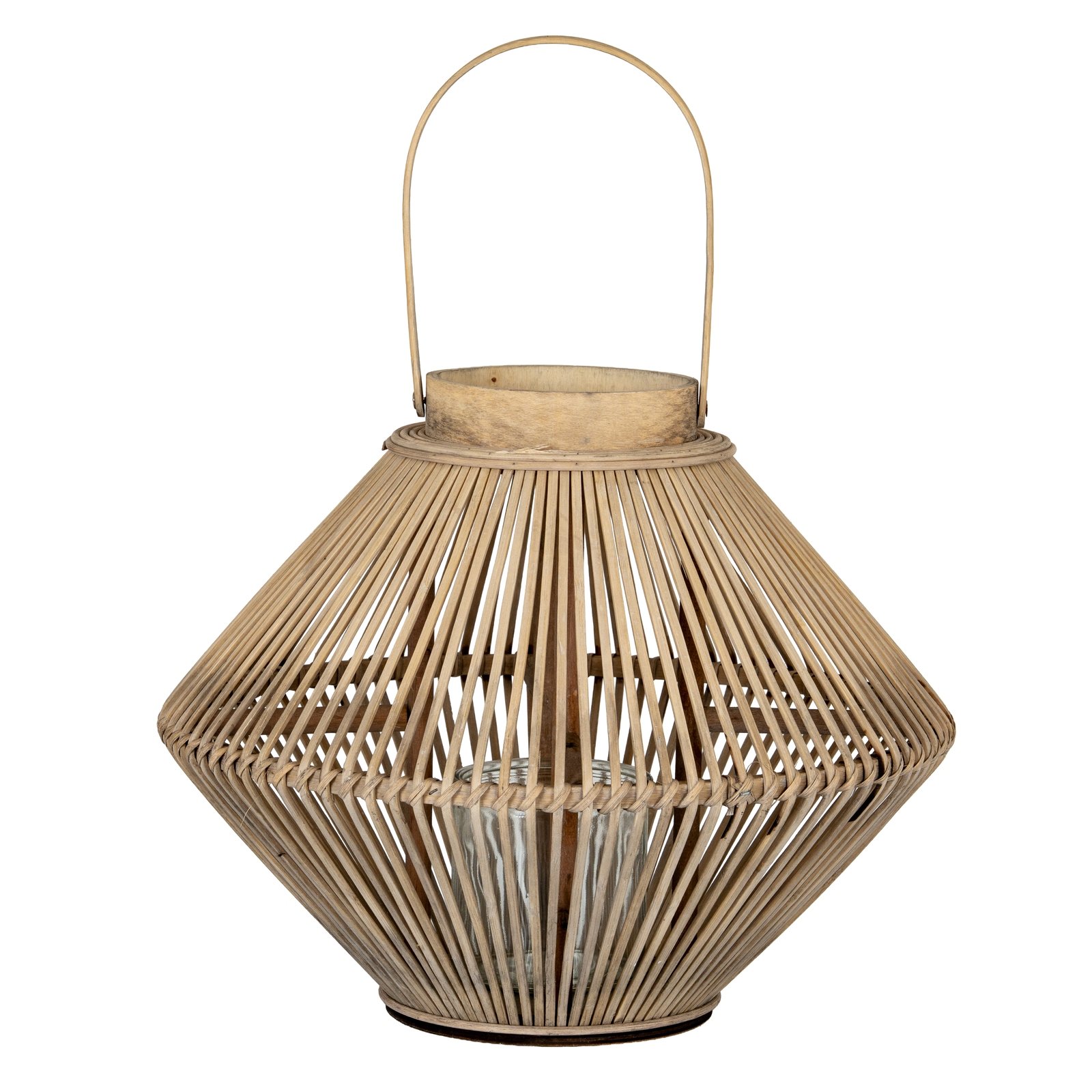 Cone wicker candle lantern with glass holder