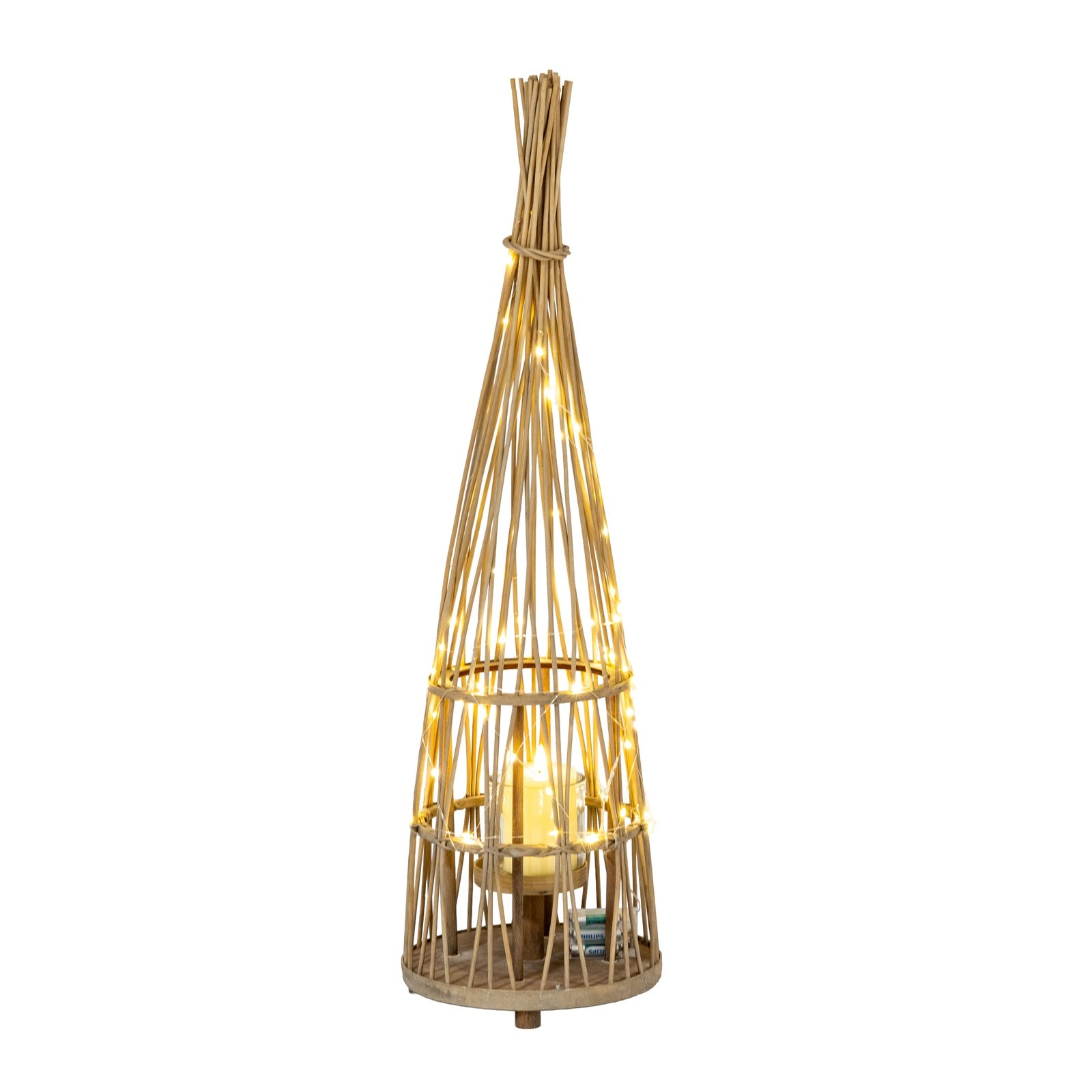 Wicker Lantern With Glass Holder & LED Lights - Medium - Image 2