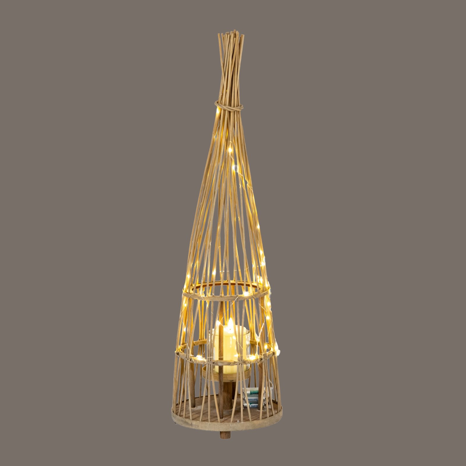 Wicker Lantern With Glass Holder & LED Lights - Medium - Image 4