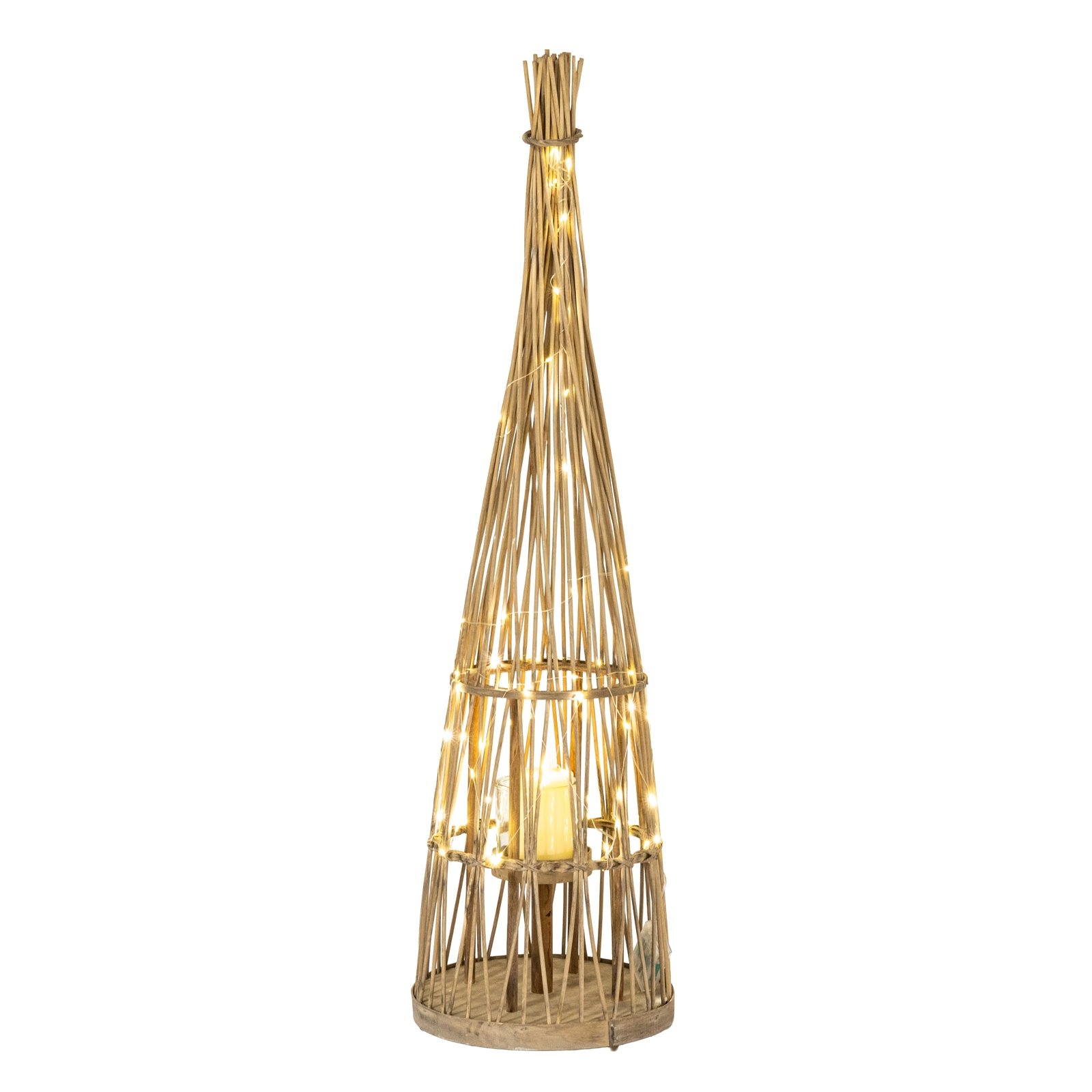 Wicker Lantern With Glass Holder & LED Lights - Small - Image 2