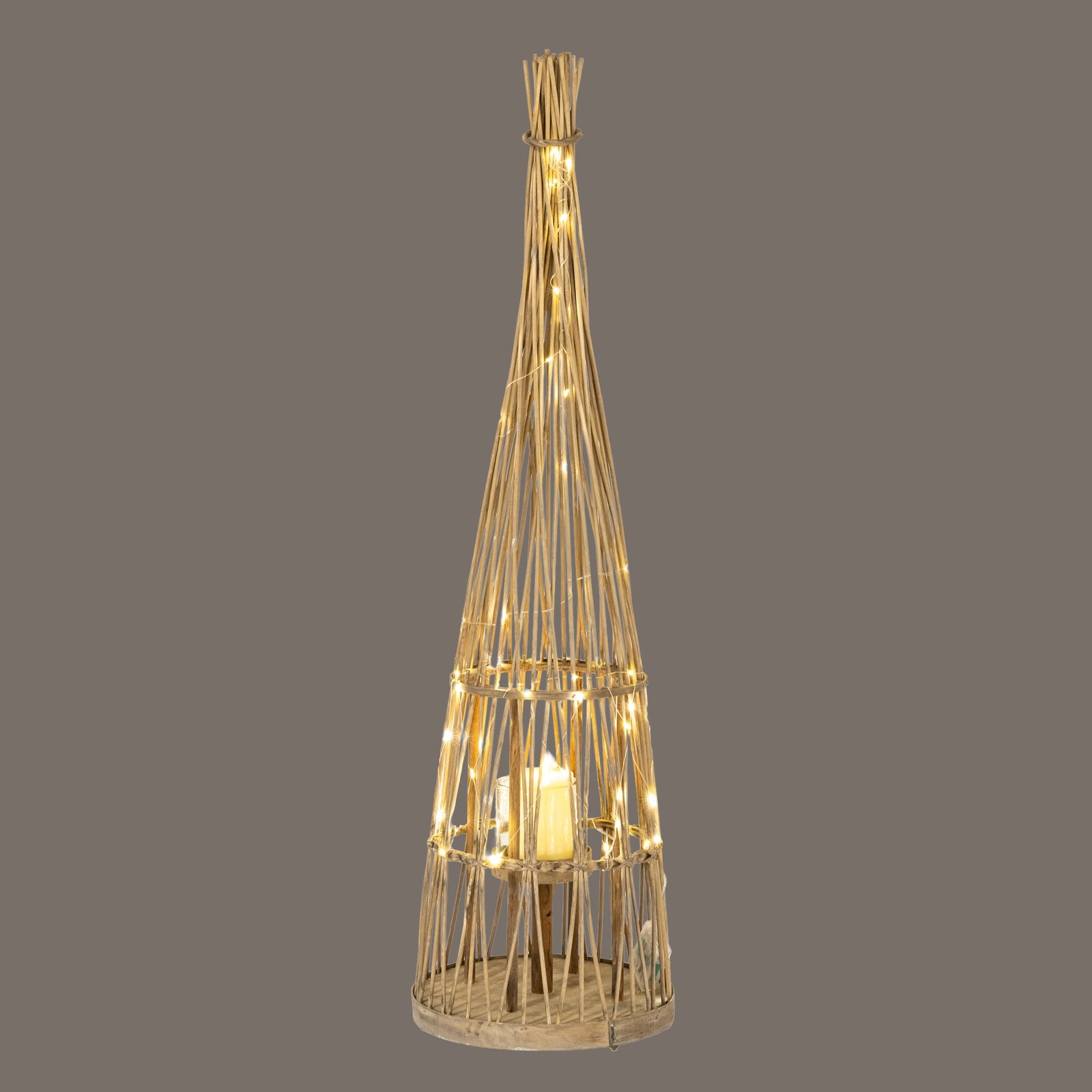 Wicker Lantern With Glass Holder & LED Lights - Small - Image 4