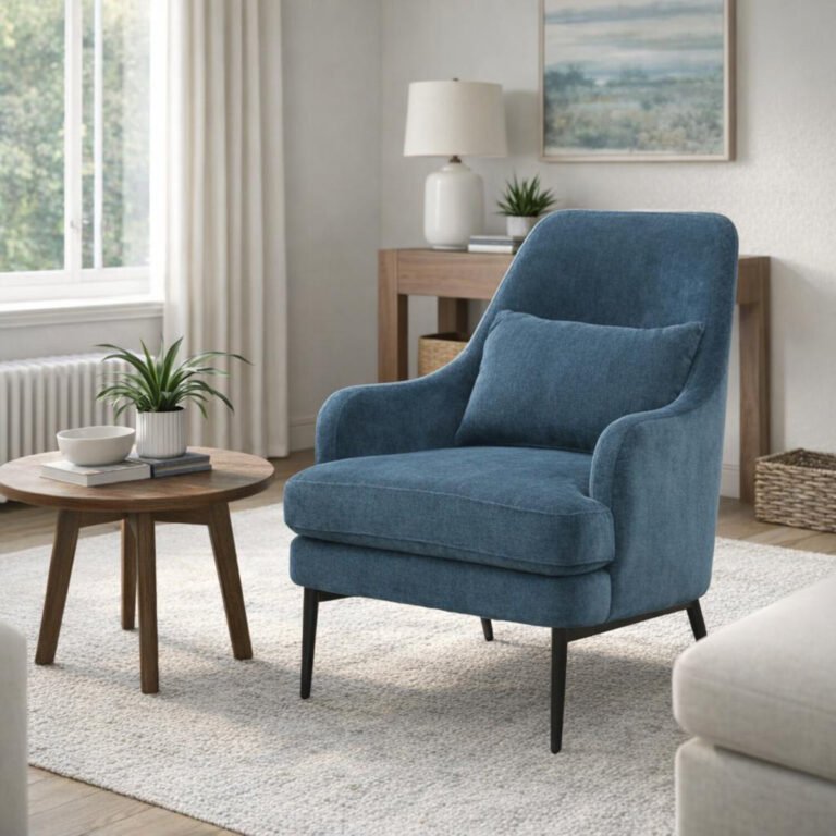 blue wingback armchair