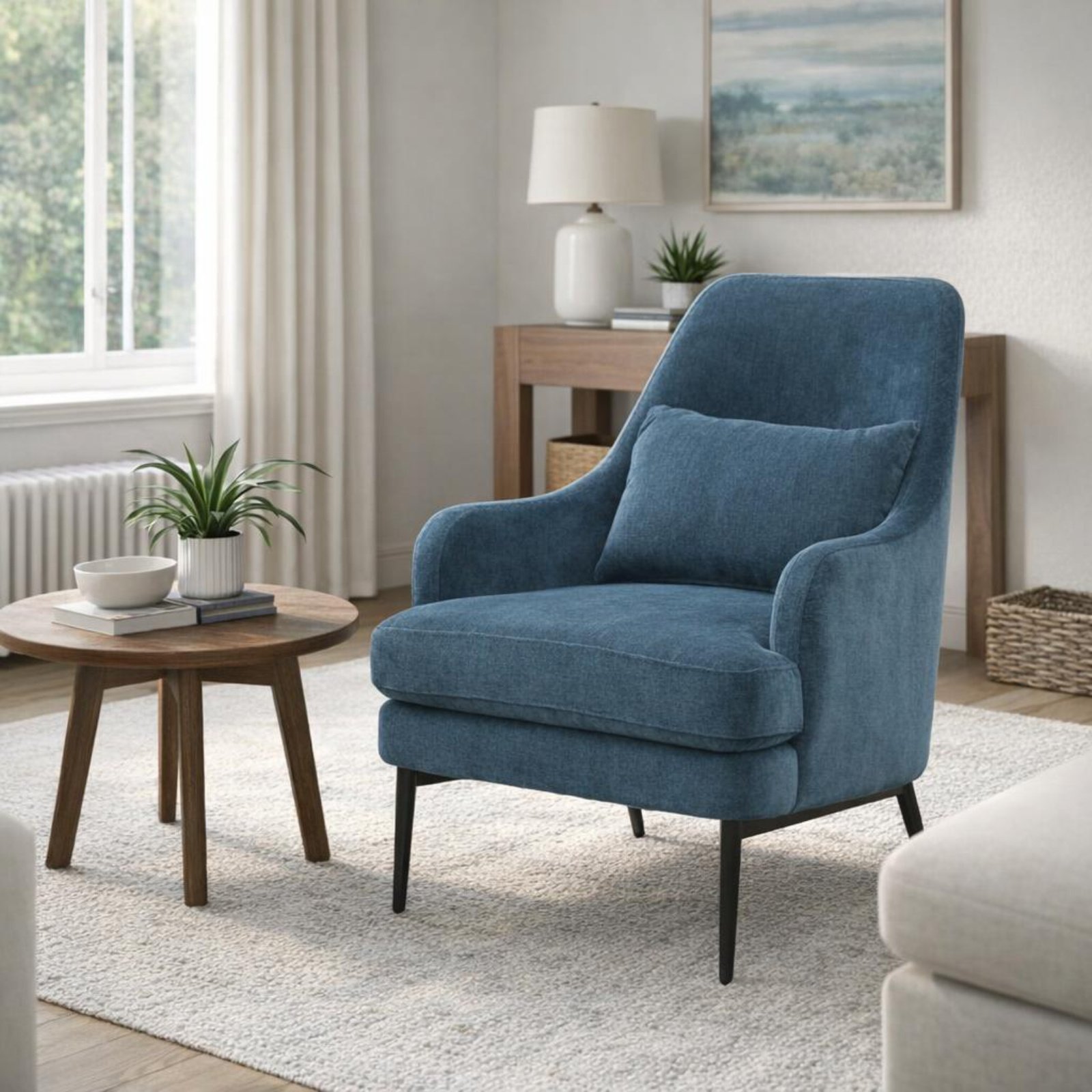 blue wingback armchair