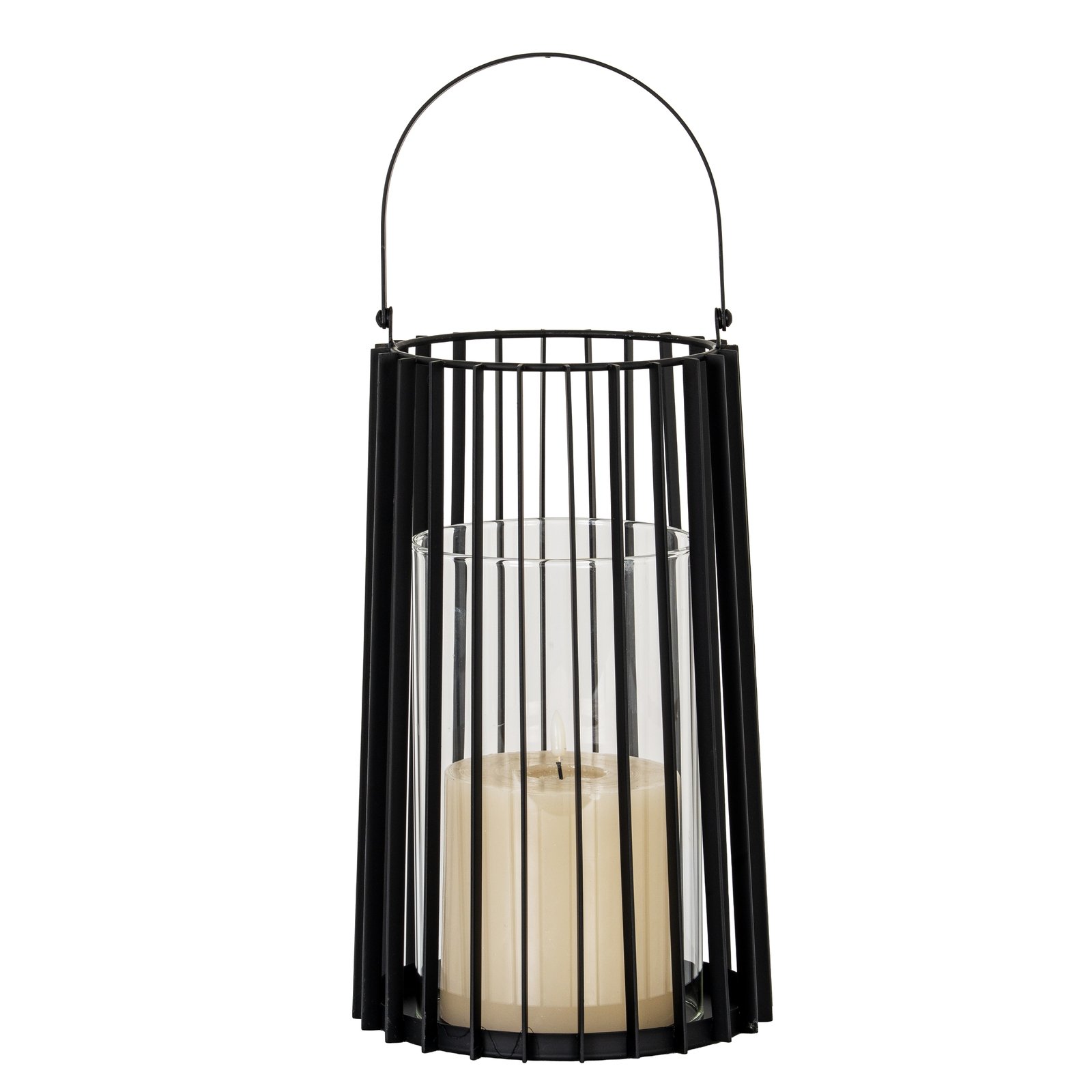 Black Lantern With Handle And Glass Candle Holder - Large - Image 2