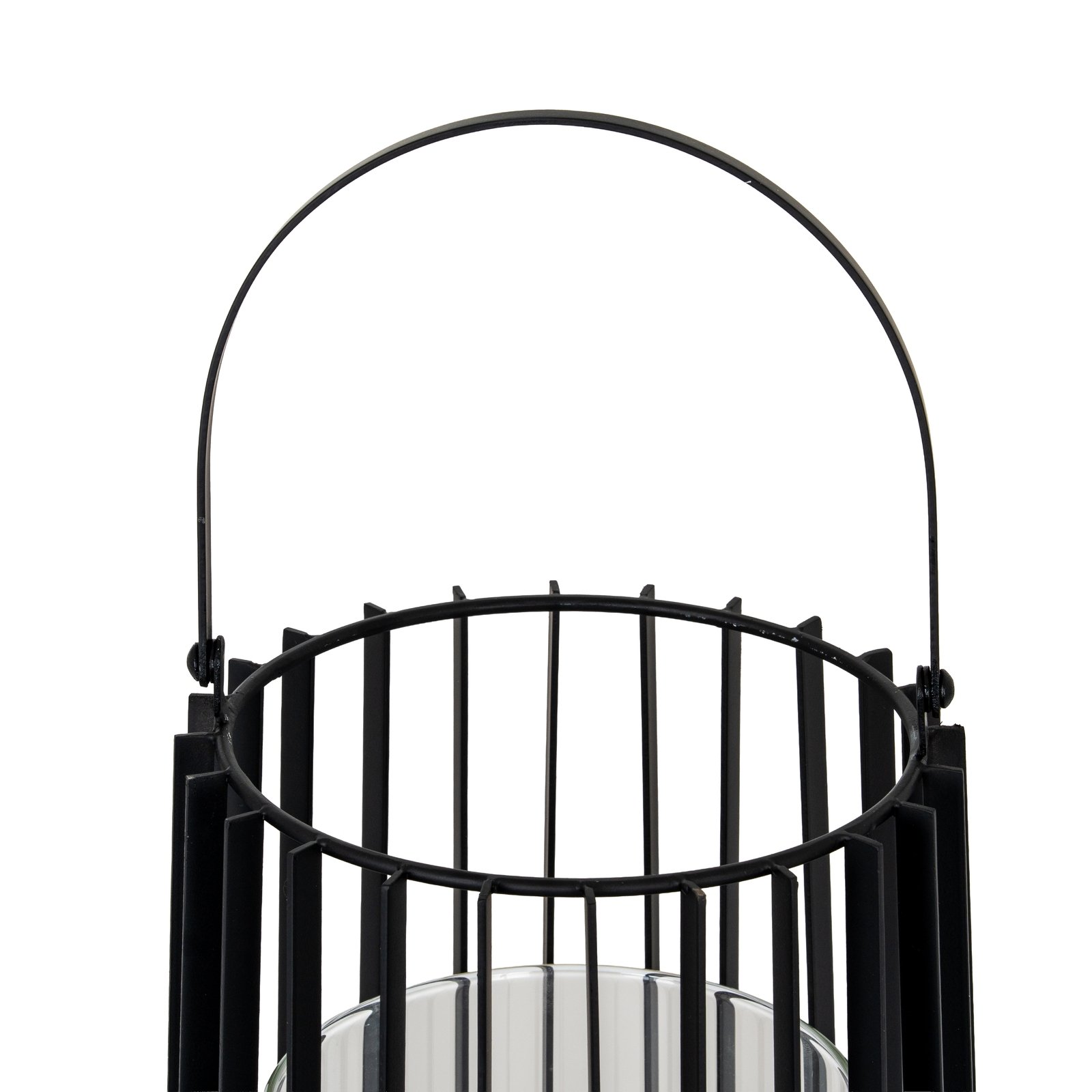 Black Lantern With Handle And Glass Candle Holder - Large - Image 3