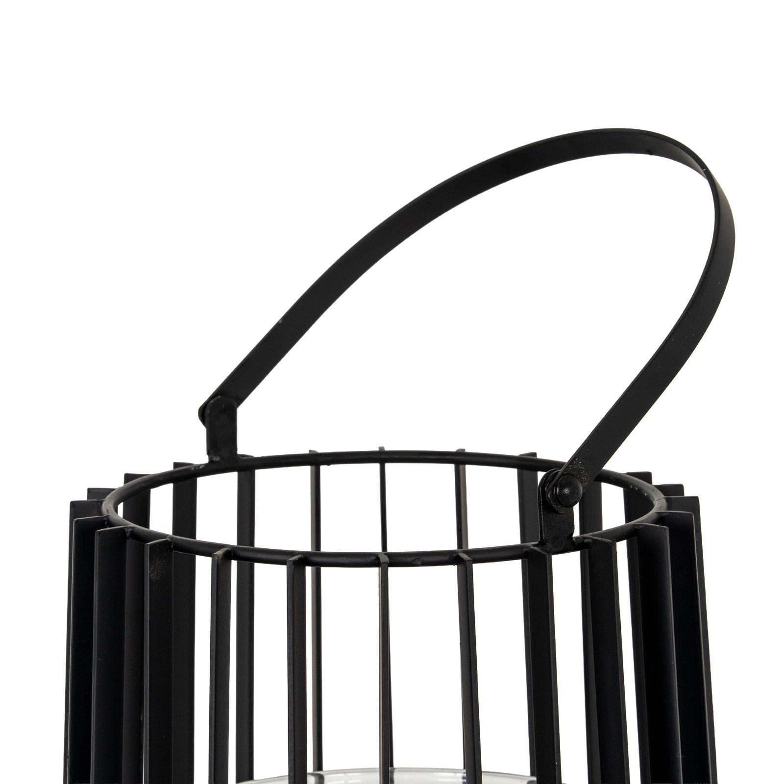 Black Lantern With Handle And Glass Candle Holder - Large - Image 4