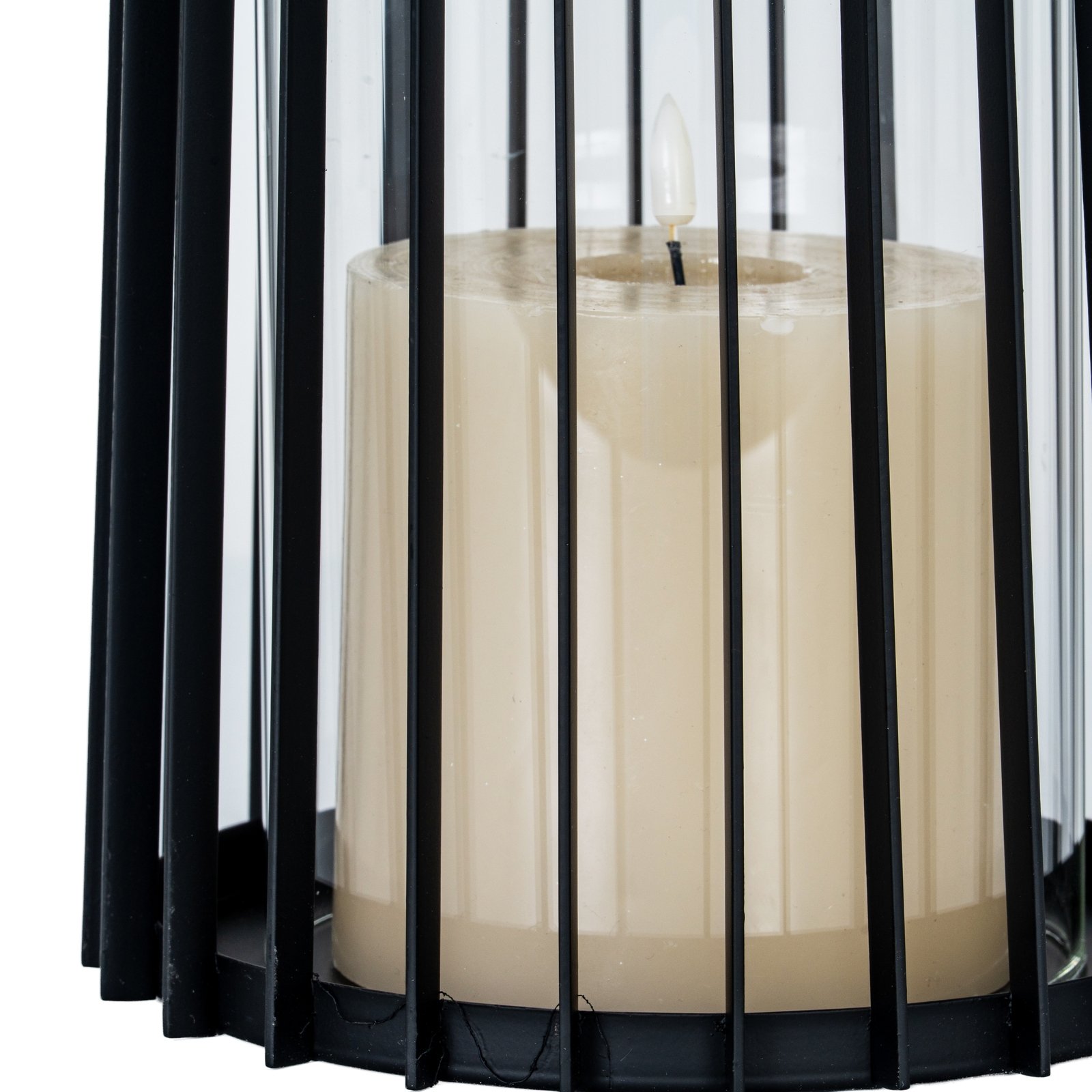 Black Lantern With Handle And Glass Candle Holder - Large - Image 5