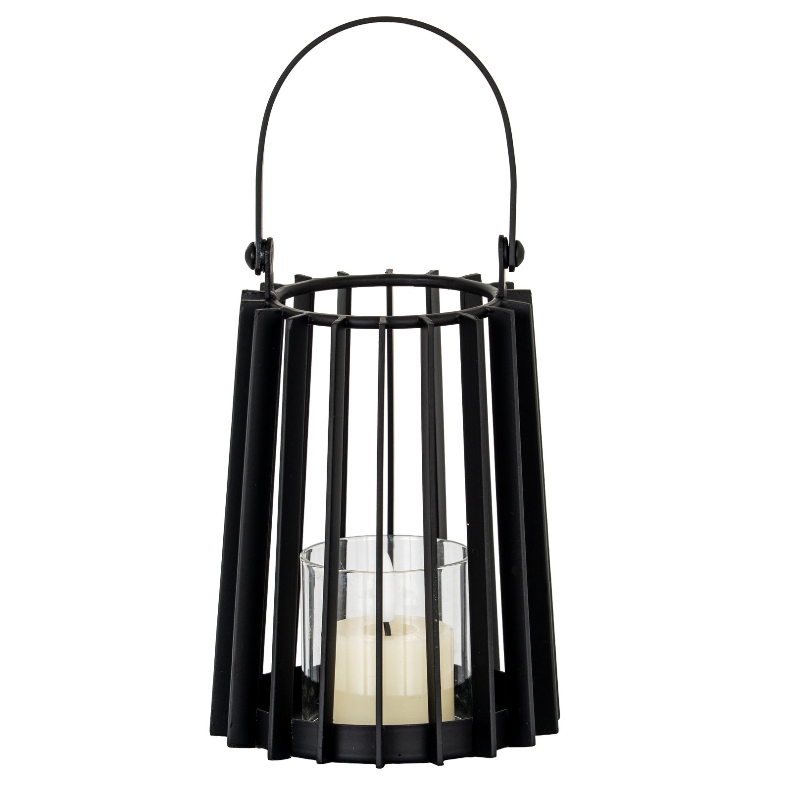 Black Lantern With Handle Glass Candle Holder - Small - Image 2