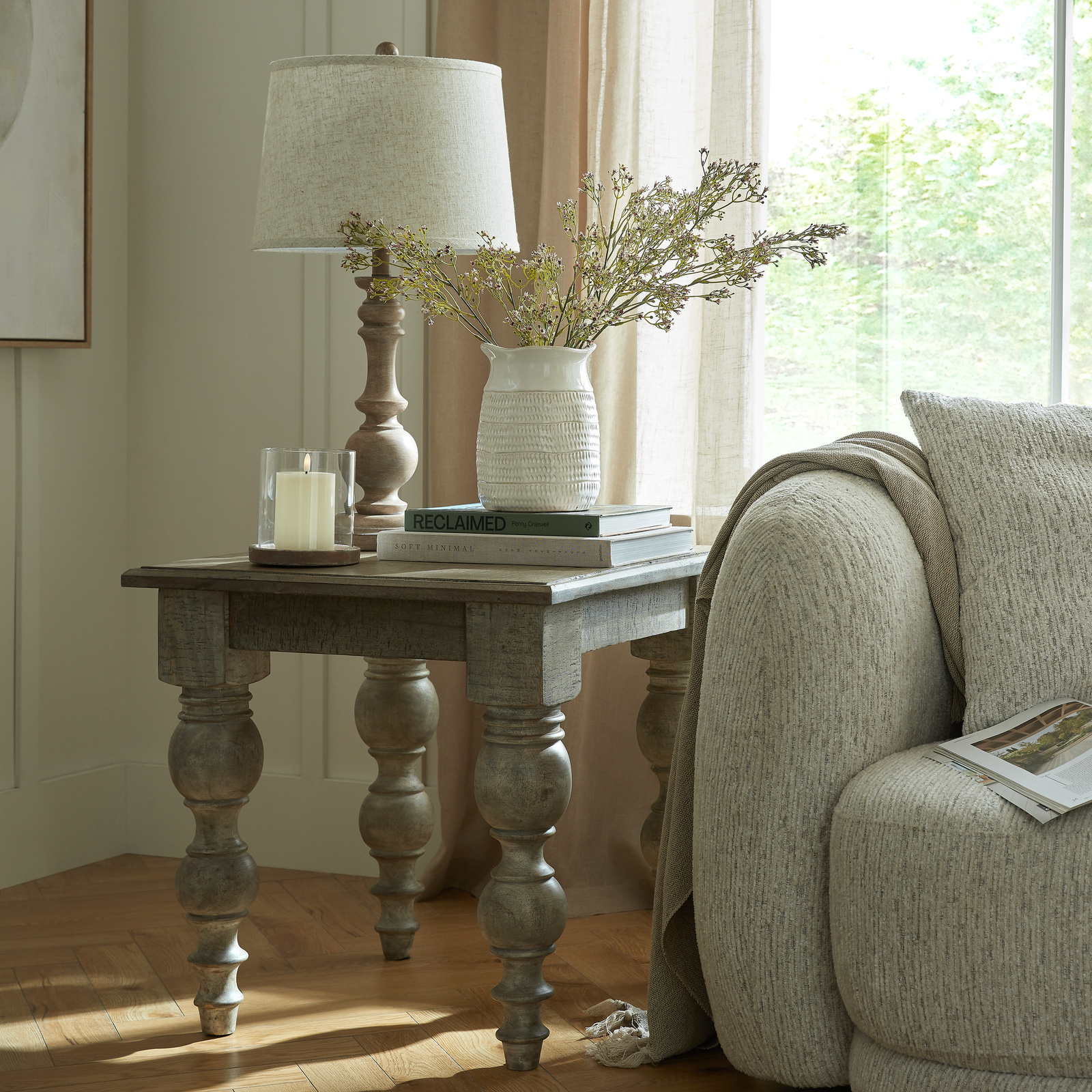 elegant table lamp with edged linen shade styled home accessory