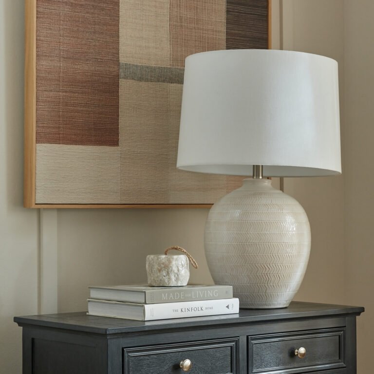 Chevron Ceramic Table Lamp with Linen Shade