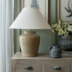 Ceramic Table Lamp With Edged Linen Shade