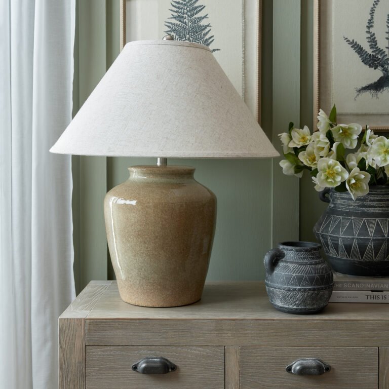 Ceramic Table Lamp With Edged Linen Shade