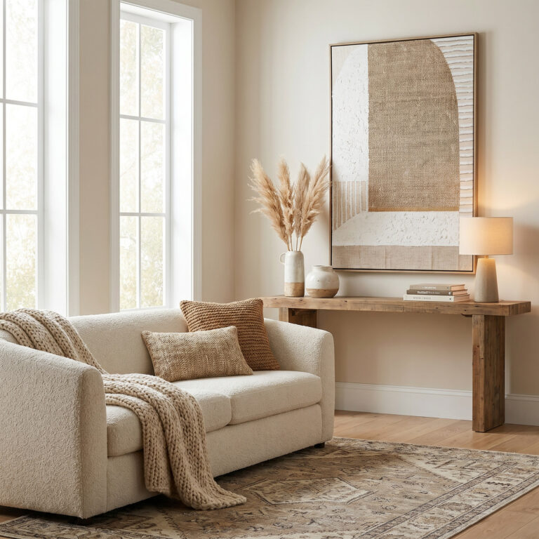 Textured Neutral Hand-Painted Framed Canvas