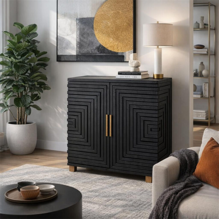 Noir Black Two Door Compact Sideboard