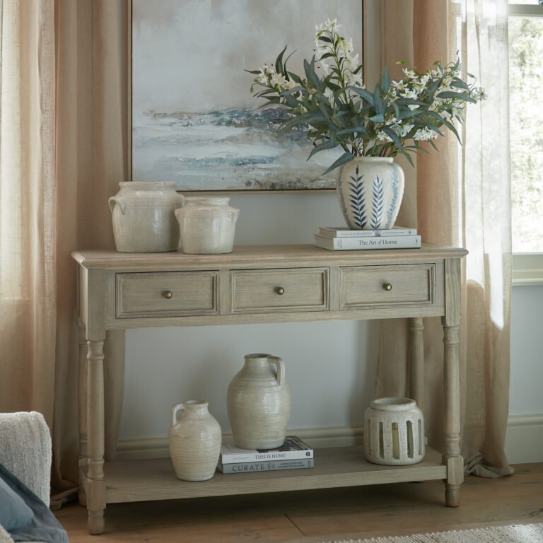 Three Drawer Console Table with Shelf
