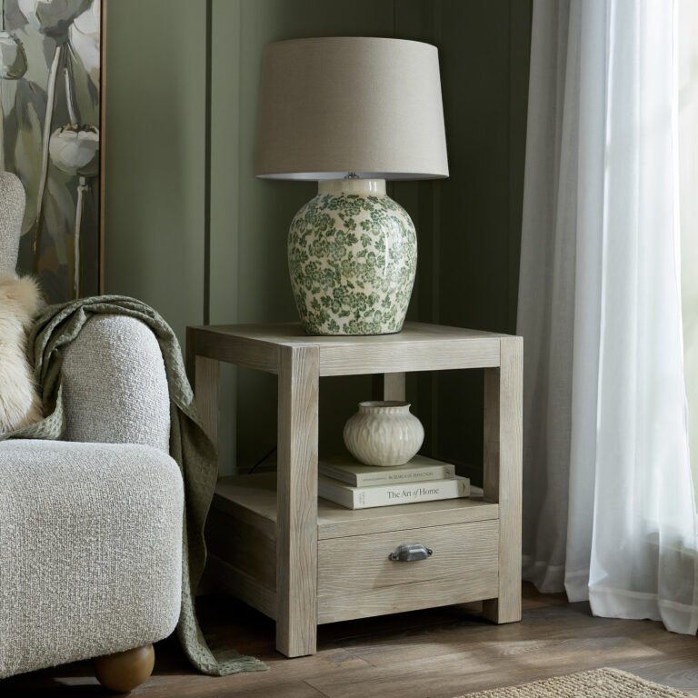 one drawer side table with shelf