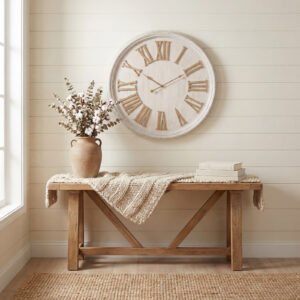 White Wash Clock With Wooden Numerals