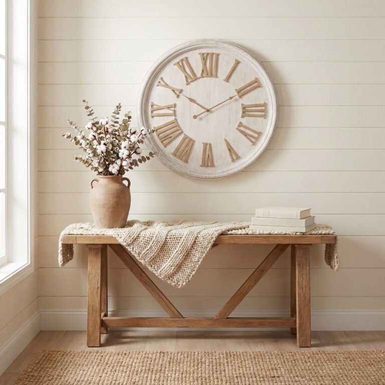 White Wash Clock With Wooden Numerals