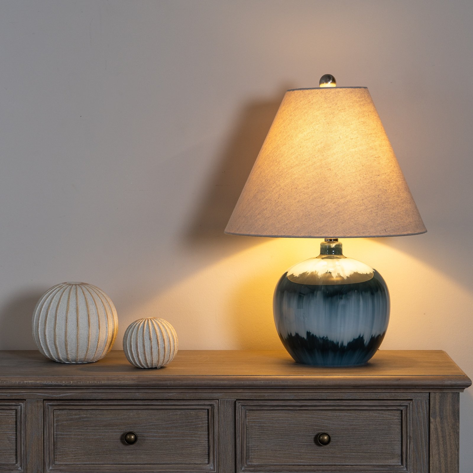 Ocean-Inspired Squat Table Lamp with Linen Shade - Image 2