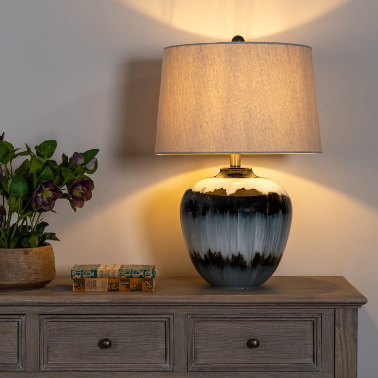 Midnight Shadows Table Lamp With Linen Shade styled home decor product