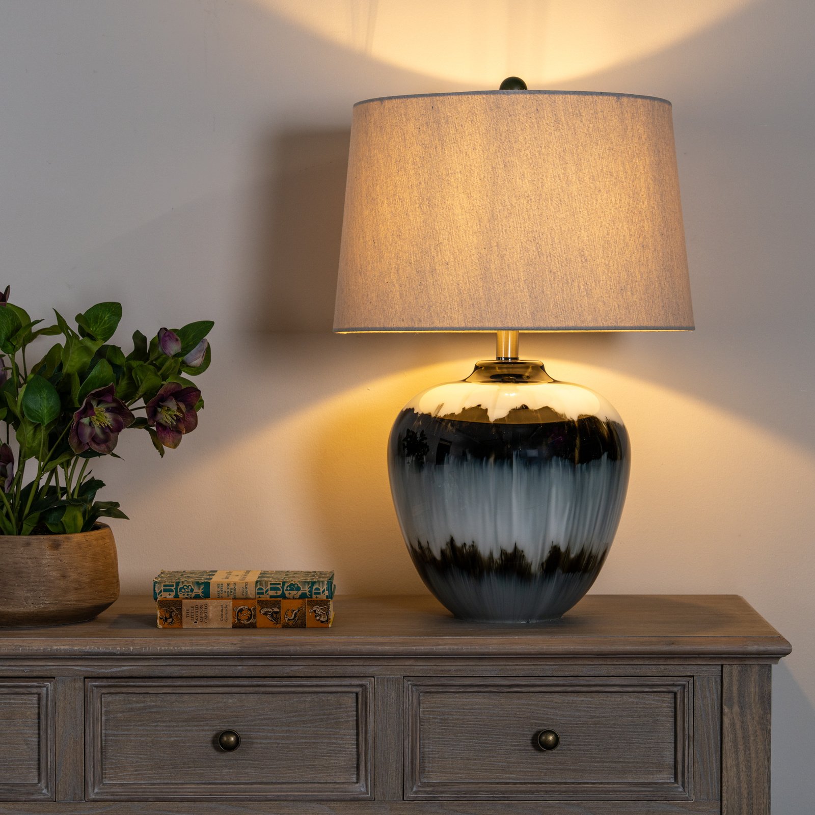 Midnight Shadows Table Lamp With Linen Shade styled home decor product