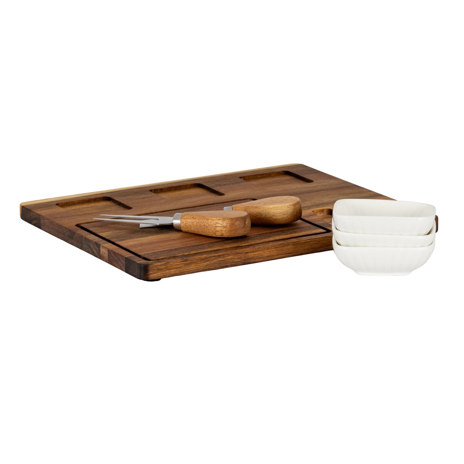 Acacia Cheese Board Set with White Bowls - Image 2