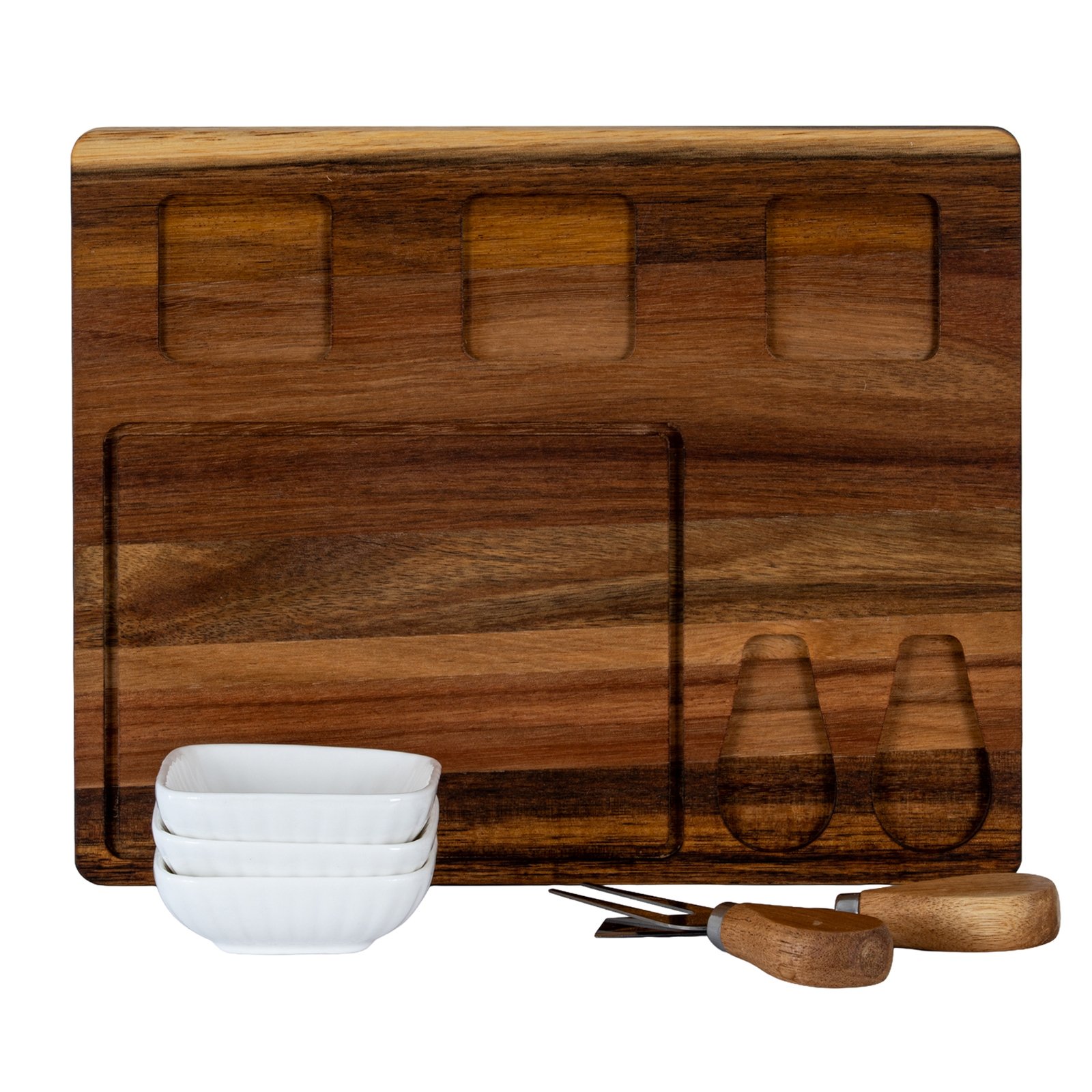 Acacia Cheese Board Set with White Bowls - Image 3