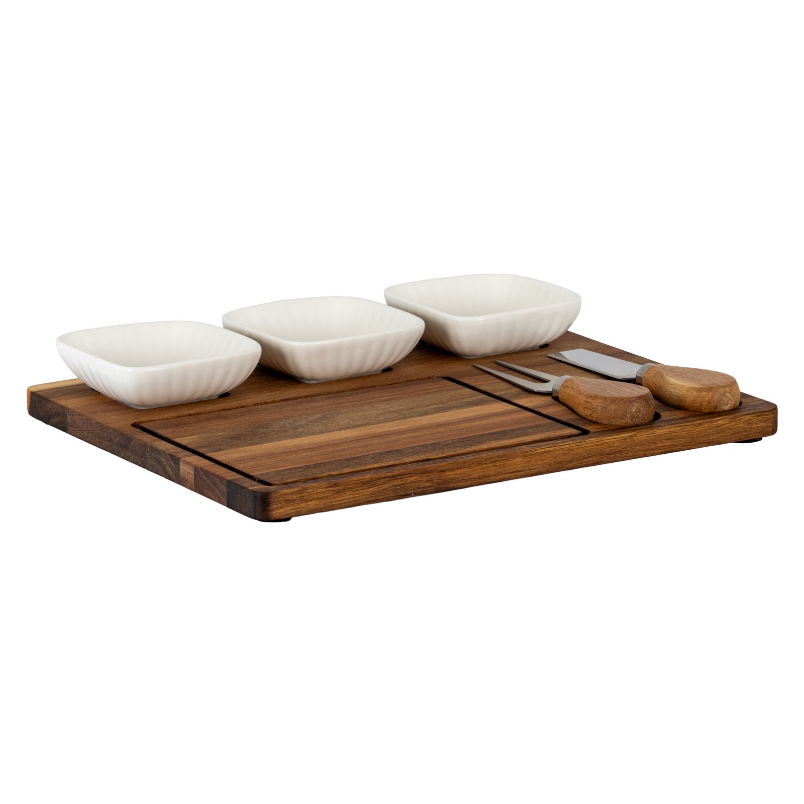 Acacia Cheese Board Set with White Bowls - Image 4