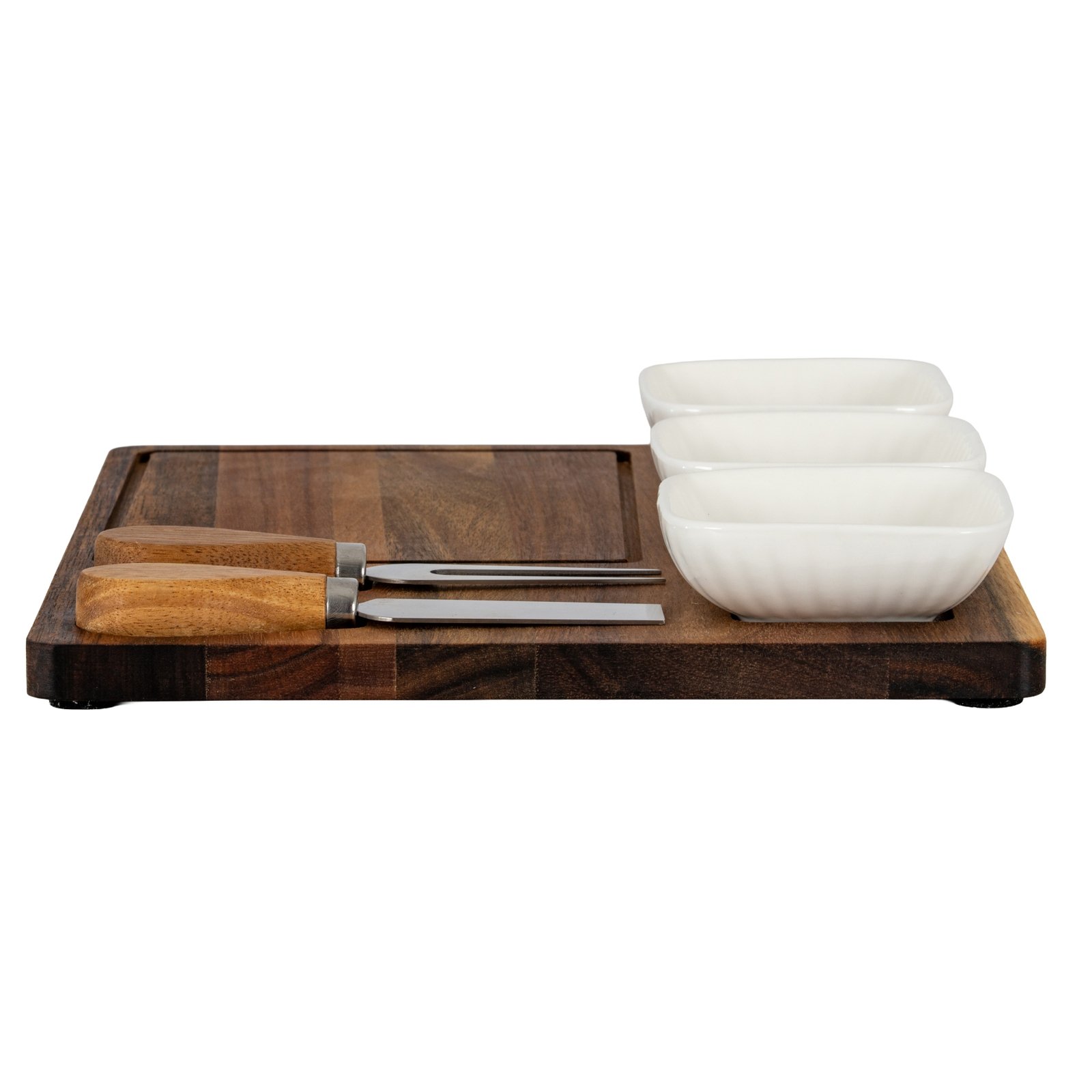 Acacia Cheese Board Set with White Bowls - Image 5