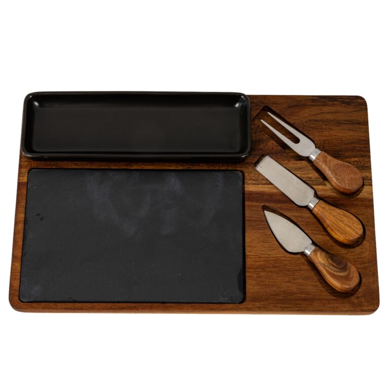 Acacia Cheese Board Set with Black Bowl