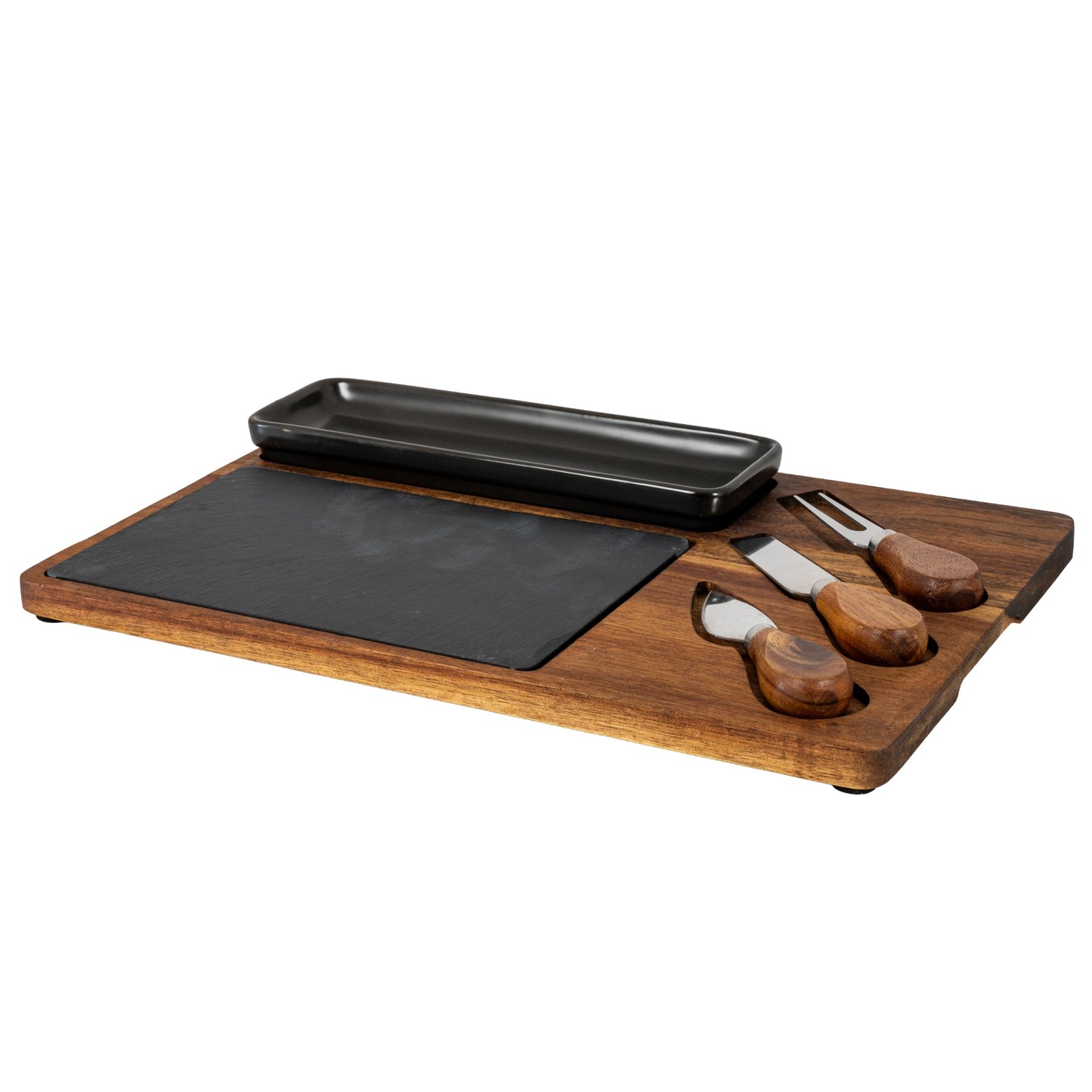 Acacia Cheese Board Set with Black Bowl - Image 2