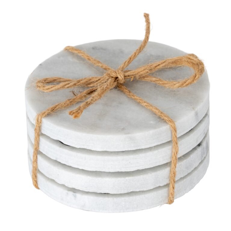 four round marble coasters styled home accessory