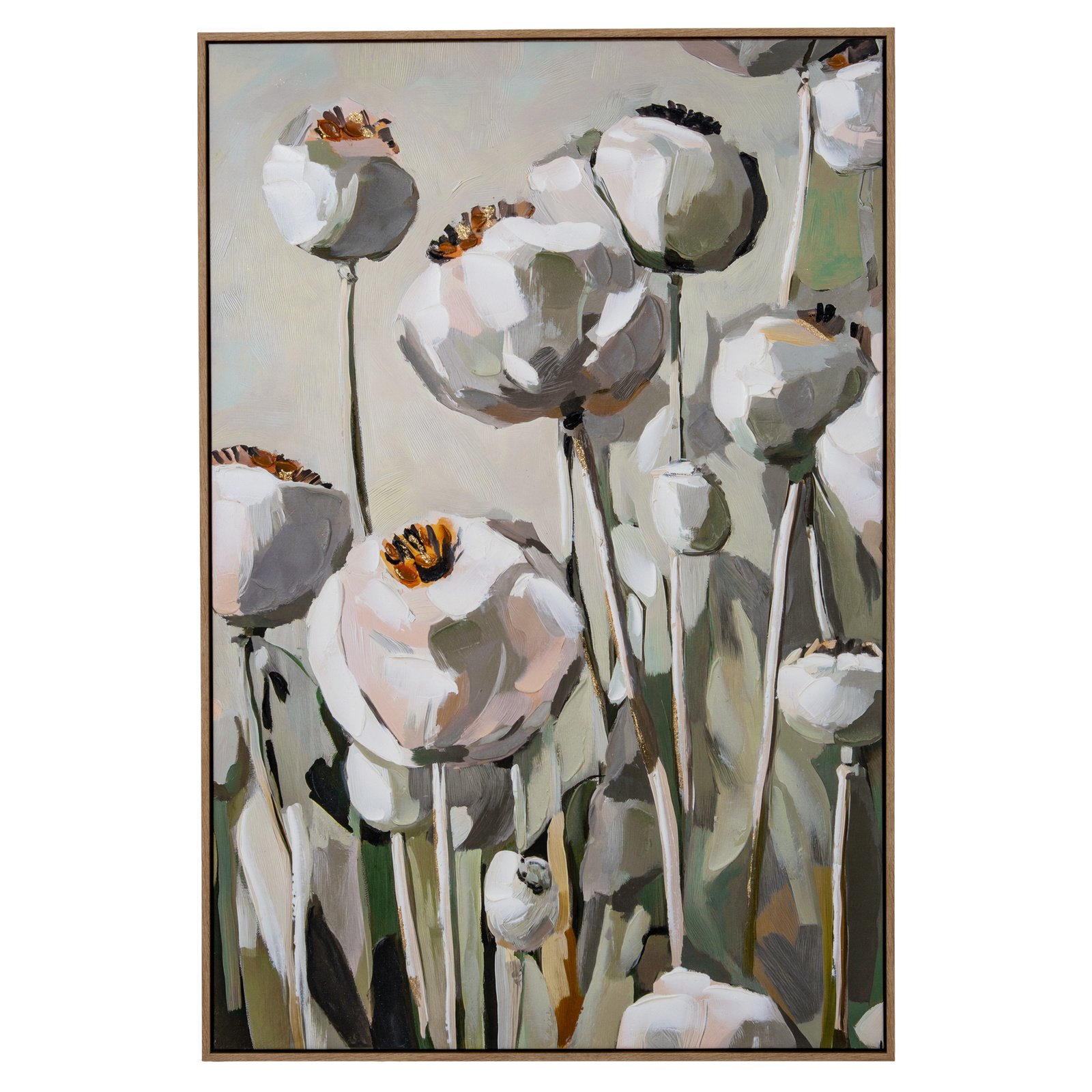 Hand-Painted Poppy Heads Framed Canvas - Image 2