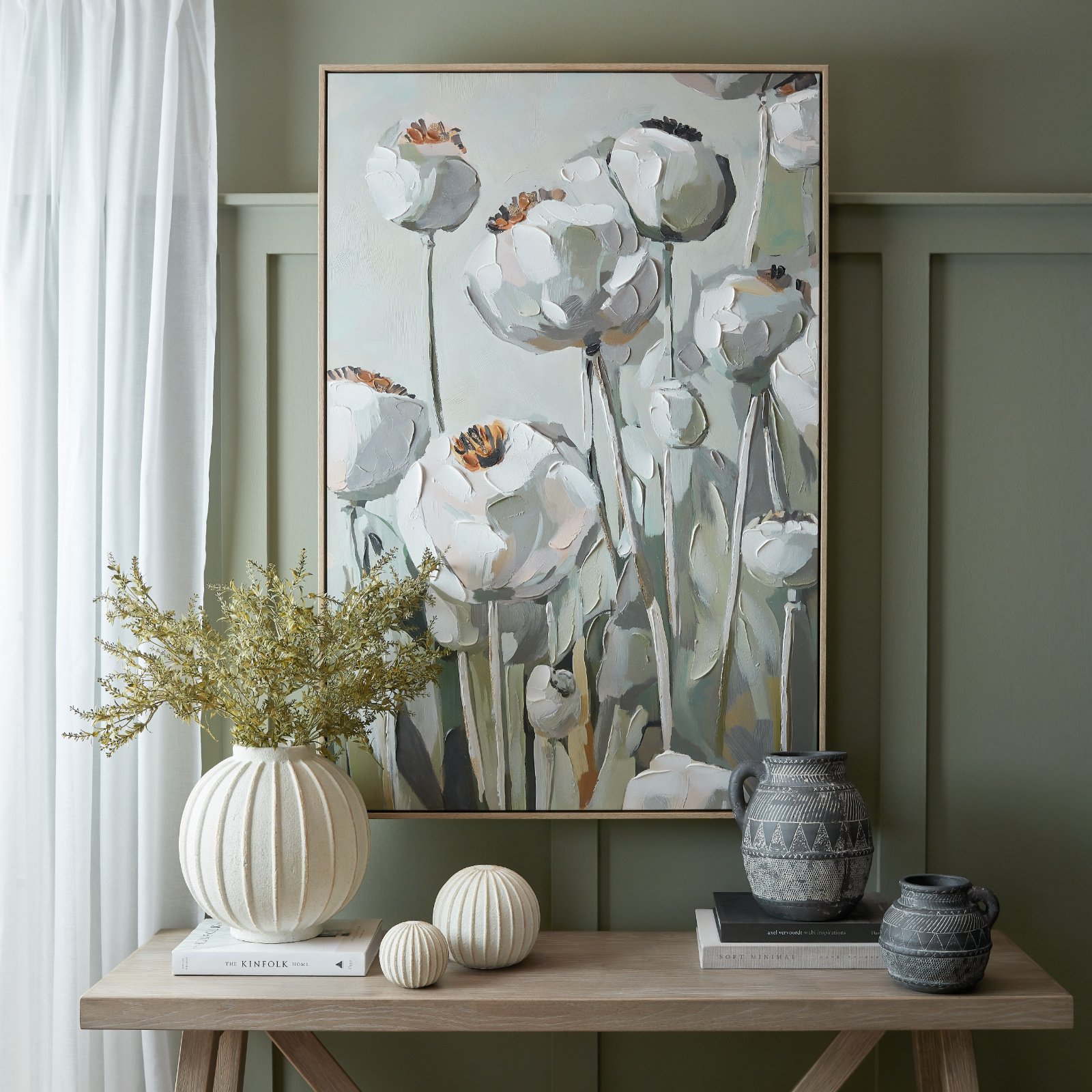 Hand-Painted Poppy Heads Framed Canvas styled home decor product