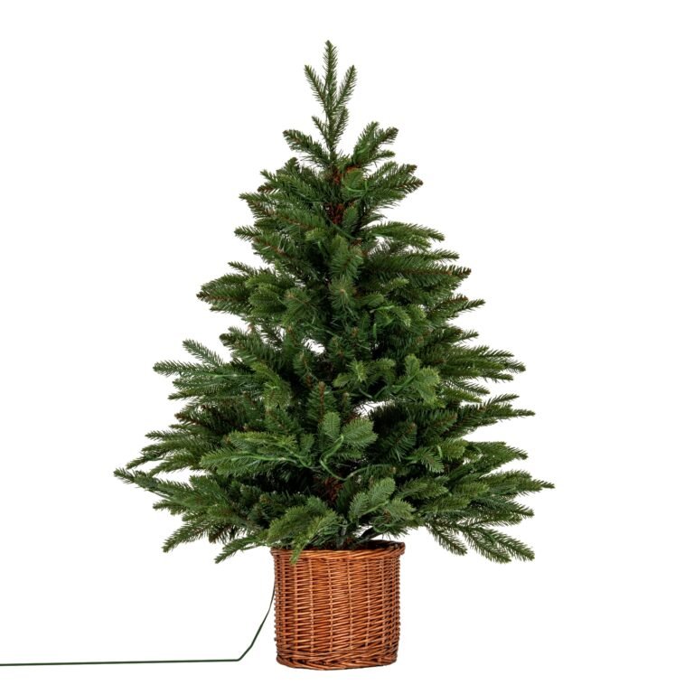 Pre-Lit Norway Fir Christmas Tree in Rattan Pot