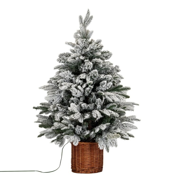 Pre-Lit Snowy Fir Christmas Tree in Rattan Pot