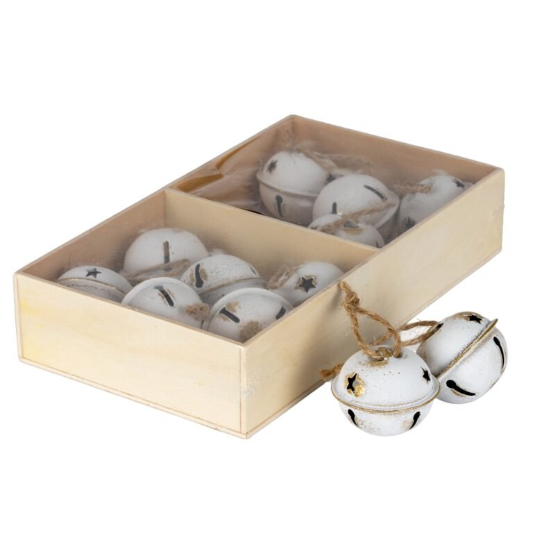 Twelve Metal Nordic Bells in Wooden Box – Nordic metal bell decoration in metallic